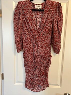 ba&sh Red and White Floral Midi Wrap Dress